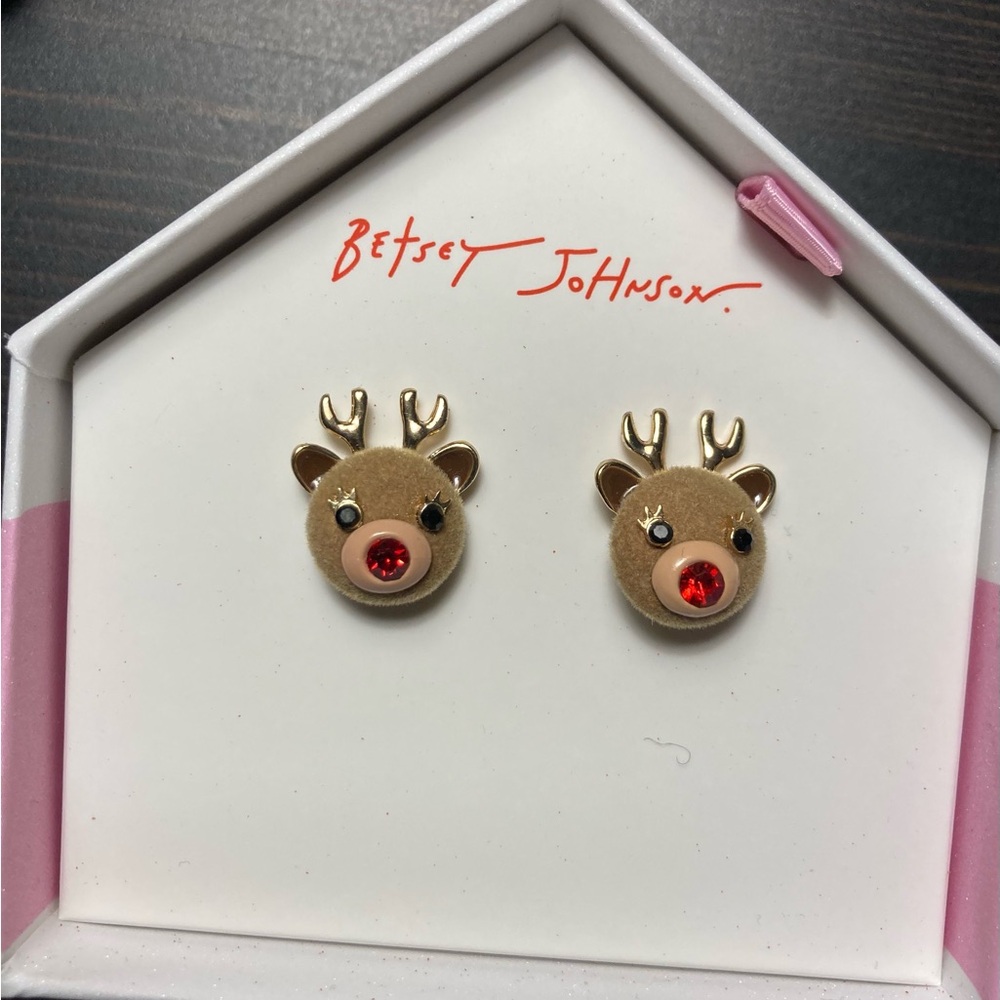 Betsey Johnson Reindeer Earrings - Brown and Red